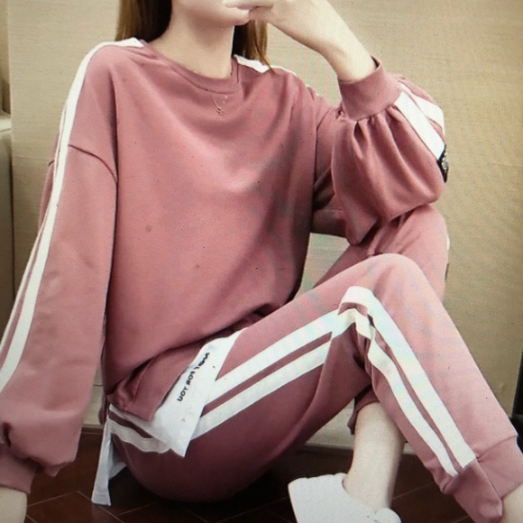 Wanyucl Pants - Wanyucl salmon colored casual 2 piece jogger set